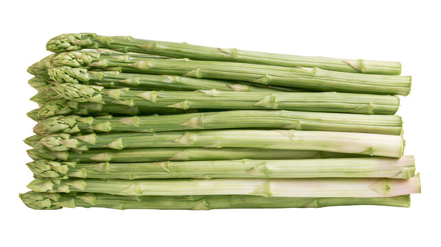Fresh green asparagus spears stacked neatly, isolated on transparent background