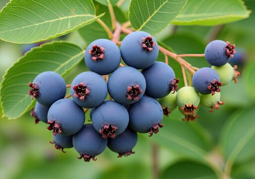 Macro view of ripening berries on garden branch.