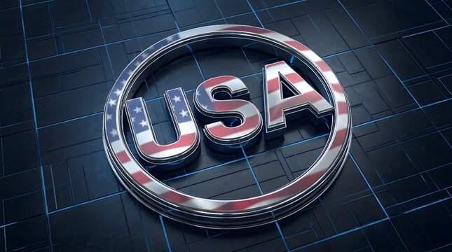 USA 4th July Independence Day celebration emblem with metallic national flag design for patriotic national holiday patriotic graphic background