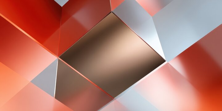 Abstract Red Orange Geometric Facet Pattern with Metallic Bronze Center