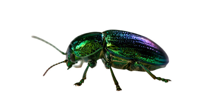 Iridescent green jewel beetle with metallic sheen, isolated on transparent background