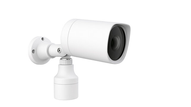 White security camera with adjustable bracket, isolated on transparent background