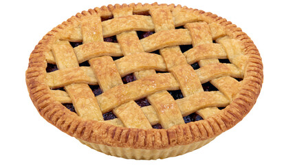 Golden brown lattice top berry pie, isolated on transparent background © Dan