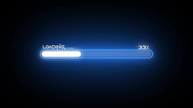 Futuristic vertical neon blue loading bar animation on black background. glowing system processing indicator, buffering and waiting interface for apps. Futuristic progress loading bar 0-100 percent. 