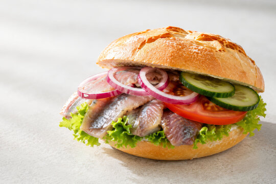 Crispy Herring Fish Sandwich with Fresh Vegetables