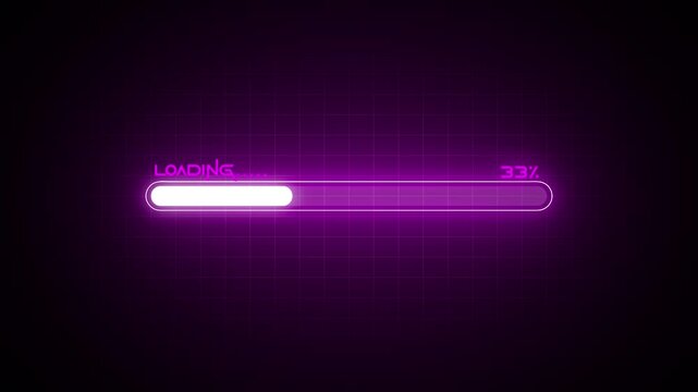 Futuristic vertical neon pink loading bar animation on black background. glowing system processing indicator, buffering and waiting interface for apps. Futuristic progress loading bar 0-100 percent. 