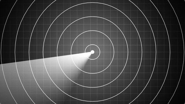 White Radar scanning animation with rotating detection signal interface. radar screen with scanning beam and circular grid - overlay animation. 4k video.