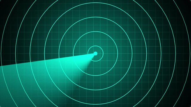 Cyan Radar scanning animation with rotating detection signal interface. radar screen with scanning beam and circular grid - overlay animation. 4k video.