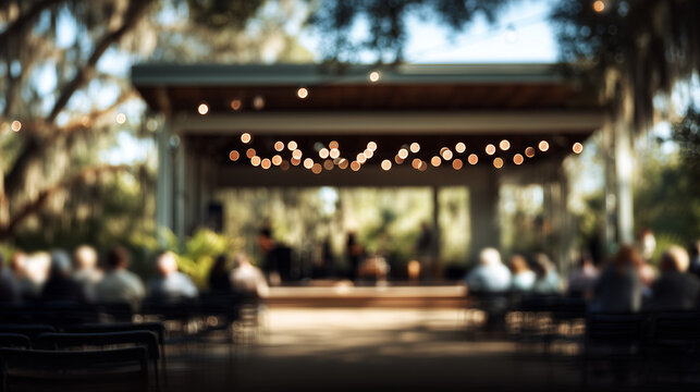 Outdoor concert venue hosts Spoleto Festival USA event with audience and stage