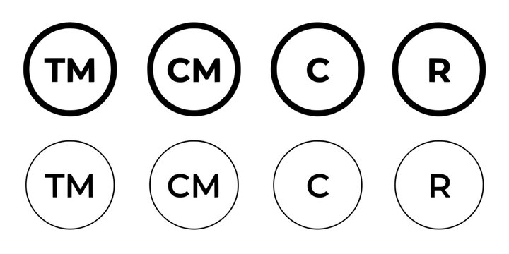 Trademark Symbol, Copyright Symbol, and Registered Mark Icons in Clean Vector Style on White Background