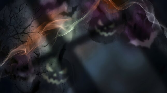Happy halloween spooky jack o' lanterns and eerie smoke halloween background