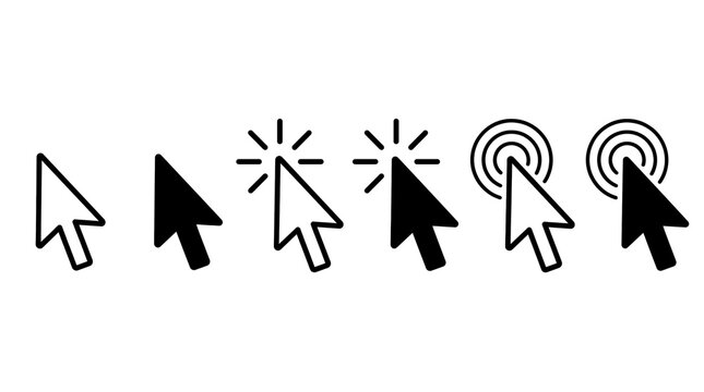 Mouse cursor icon vector collection. Click pointer symbol and selection graphic. Digital arrow illustration. Minimal black outline design
