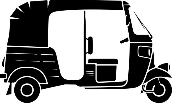 Tuk-tuk, auto rickshaw, vector illustration, black and white