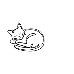 Curled up cat line drawing with a white background minimalist style
