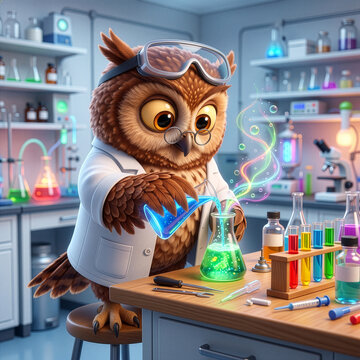 Owl Mixing Chemicals Beakers