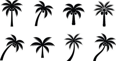 Fototapeta premium Tropical Palm Tree Silhouette Set Vector Illustration