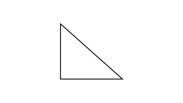 Right angled triangle drawing animation with 90 degree angle and height label 4k video animation.