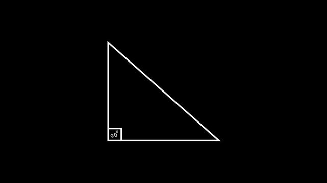 Right angled triangle drawing animation with 90 degree angle and height label 4k video animation.