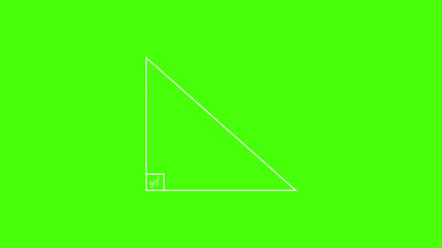 Right angled triangle drawing animation with 90 degree angle and height label 4k video animation.