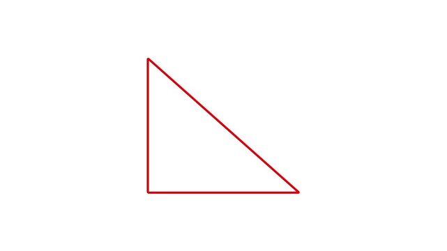 Right angled triangle drawing animation with 90 degree angle and height label 4k video animation.