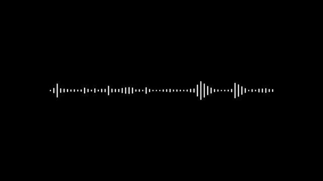 Audio spectrum wave effect, Wave form Audio Isolated on black background. White audio waveform spectrum animation 4k video, alpha channel,