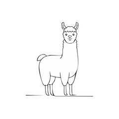Fototapeta premium Cute cartoon llama line drawing illustration on plain background