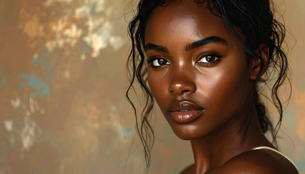 Portrait of a beautiful dark-skinned woman with curly hair