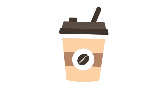 Coffee cup icon animation. Illustration of a takeaway coffee cup with a straw on a white background.