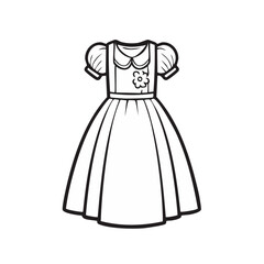 Fototapeta premium Simple outline drawing of a girl's party dress with puffed sleeves and a floral accent