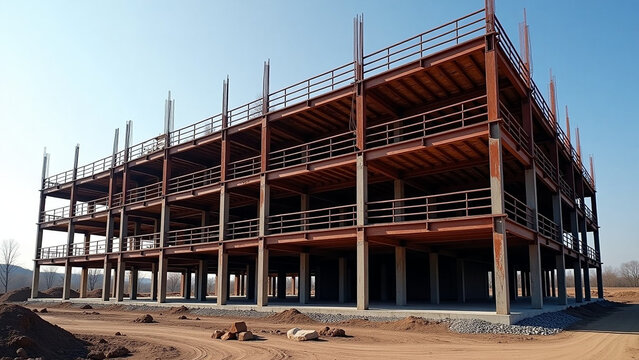 Style concept nature landscape iteration building construction of metal steel framework outdoors ar beautiful modern