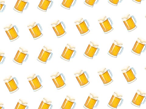白バックに美味しそうな生ビール模様の背景素材イラスト
