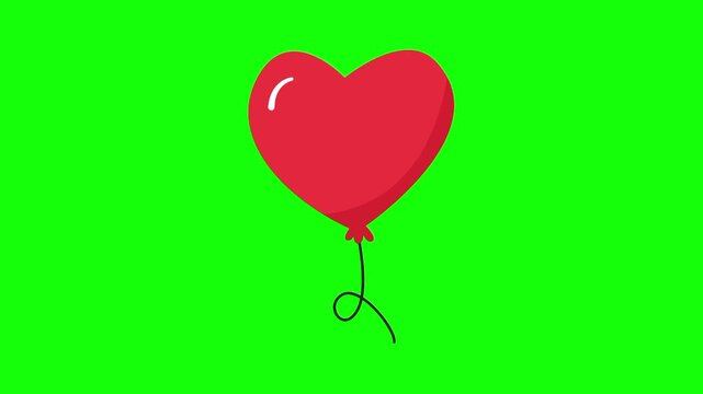 Love icon, animated heart shaped balloon cartoon vector. Decoration idea, present, party symbol. Popup clipart shape animation green screen background template.	
