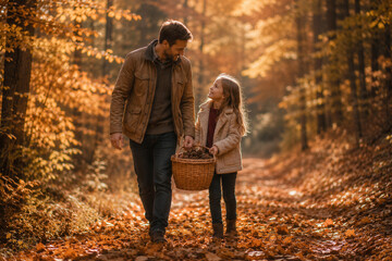 Fototapeta premium Golden autumn leaves carpet the forest path