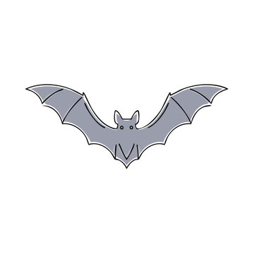 Simple stylized gray bat flying with outstretched wings outline illustration