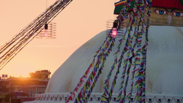Golden Sunset Over Boudhanath Stupa in Kathmandu, Nepal 4K