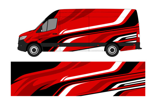 Fluid red and white wave van decal design.