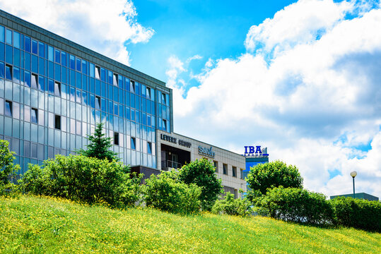 MINSK, BELARUS - June 9, 2026: Office building IBA and  Leverx group in Minsk. IT park of Belarus.