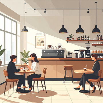 People at a modern cafe enjoying coffee and conversation