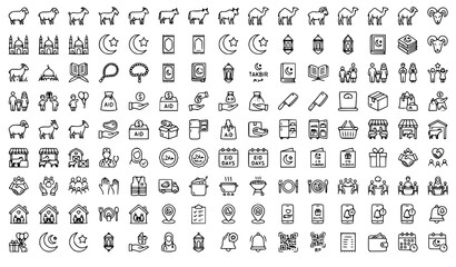 Obraz premium Eid mubarak and qurbani icons