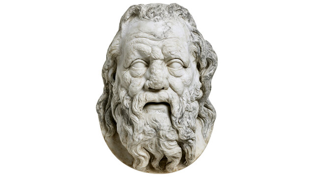 Ancient marble bust of a bearded man, isolated on transparent background