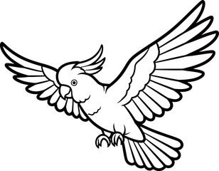 Line Art Cockatoo Bird Flying Isolated White Background © teressa