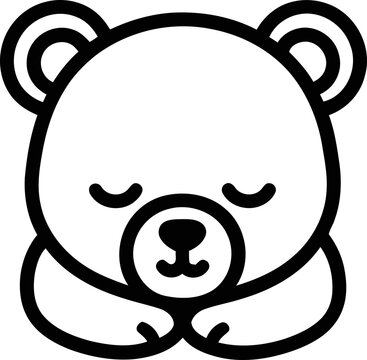 Cute cartoon bear face sleeping with paws together, simple line art illustration