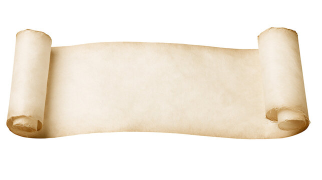 Old parchment scroll unfurled with aged texture, isolated on transparent background