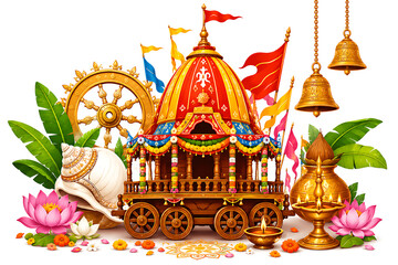 Fototapeta premium Spiritual Jagannath Rath Yatra Celebration with Ornate Wooden Temple Chariots