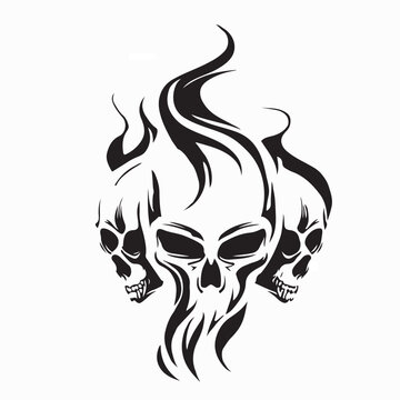 Ghost Rider Flaming Skull Logo Style Vector Isolated On White Background