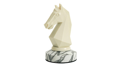 Geometric cream chess knight piece on marble base, isolated on transparent background © PROSTOCK
