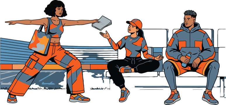 Creative People Gather Doing Yoga Poses Side Football Vector