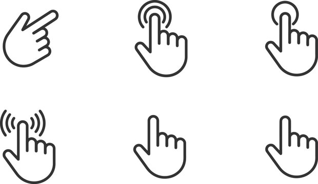 Set of eight hand gesture icons pointing clicking