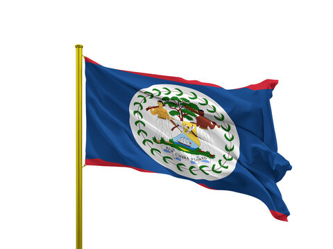 Belize flag waving on a golden pole isolated on Transparent Background