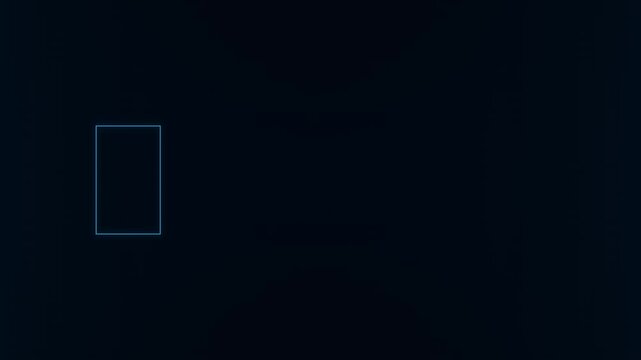 Abstract glowing blue geometric shape forming on dark digital background, motion graphics element